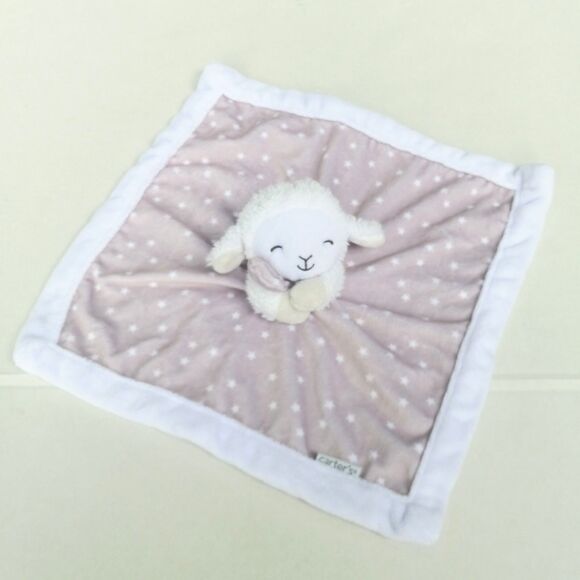 Carters Lamb Plush Lovey Security Blanket-2016-14 x 14"-Gray Stars-Embroidered - Picture 2 of 9